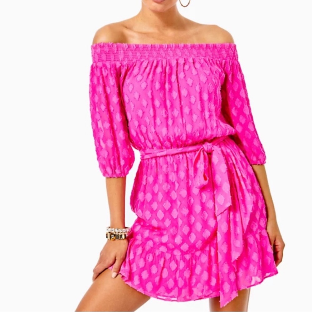Lilly Pulitzer Rochelle Romper SZ M Plumeria Pink Daiquiri Ditsy Clip